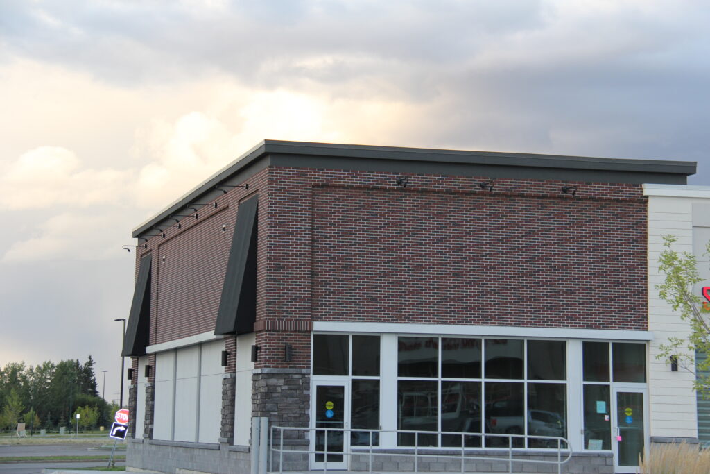 Commercial EIFS exterior installation at Tamarack Common in Edmonton Alberta