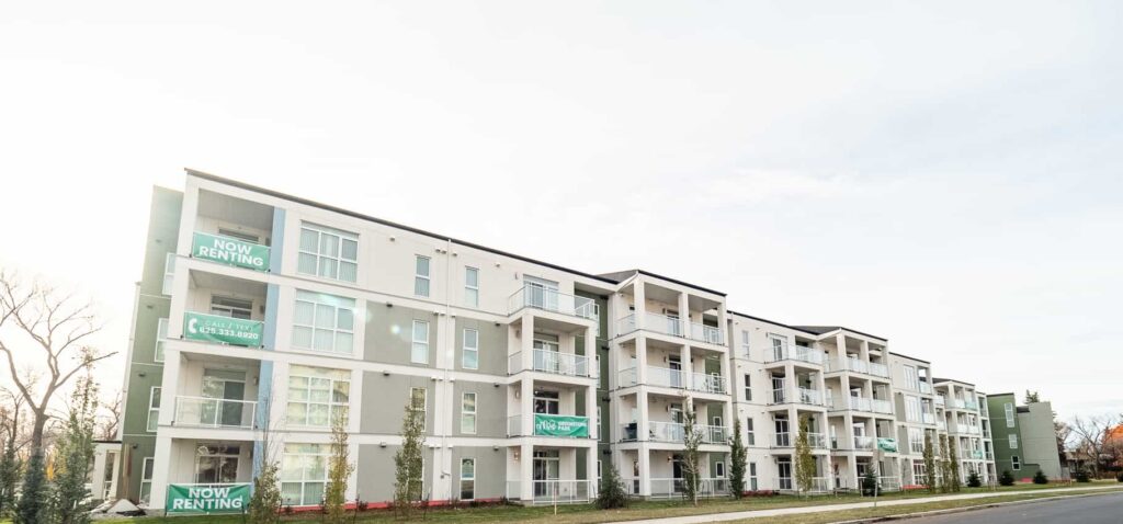 Completed multi-family EIFS facade at Greenstone Park Edmonton Alberta