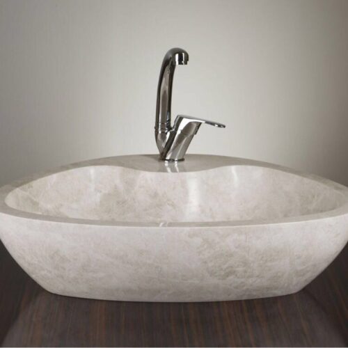 Oval Silver Travertine Stone Vessel Sink