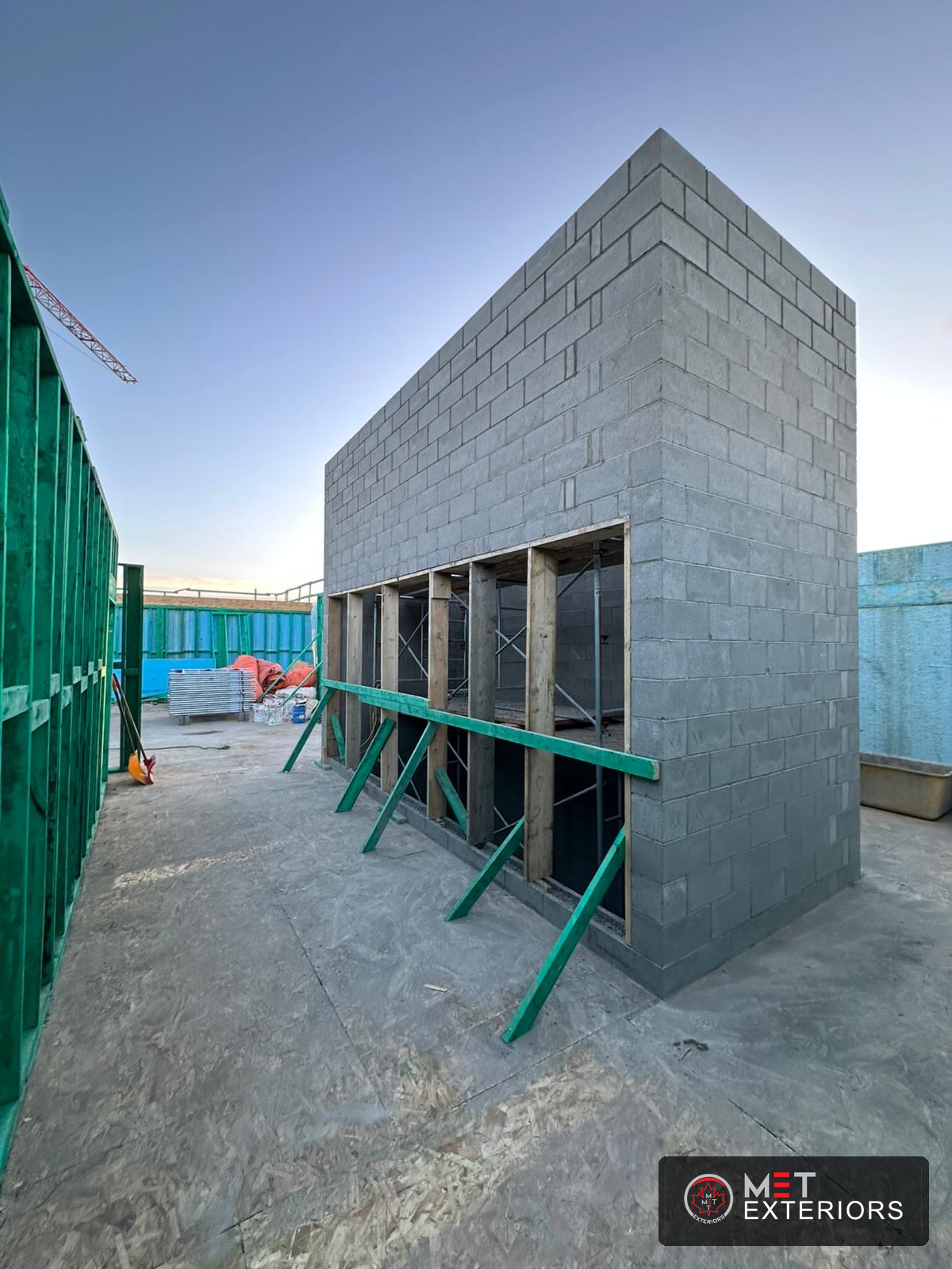 Completed commercial CMU masonry walls by Met Exteriors in Edmonton Alberta